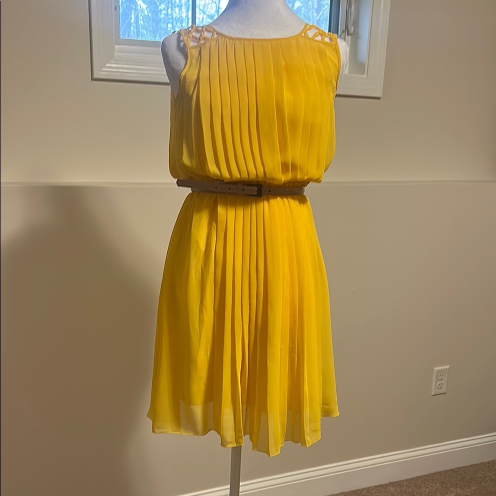 Elegant Yellow Pleated Dress